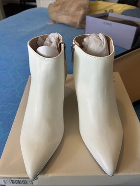 White Pointed Toe Leather Ankle Booties